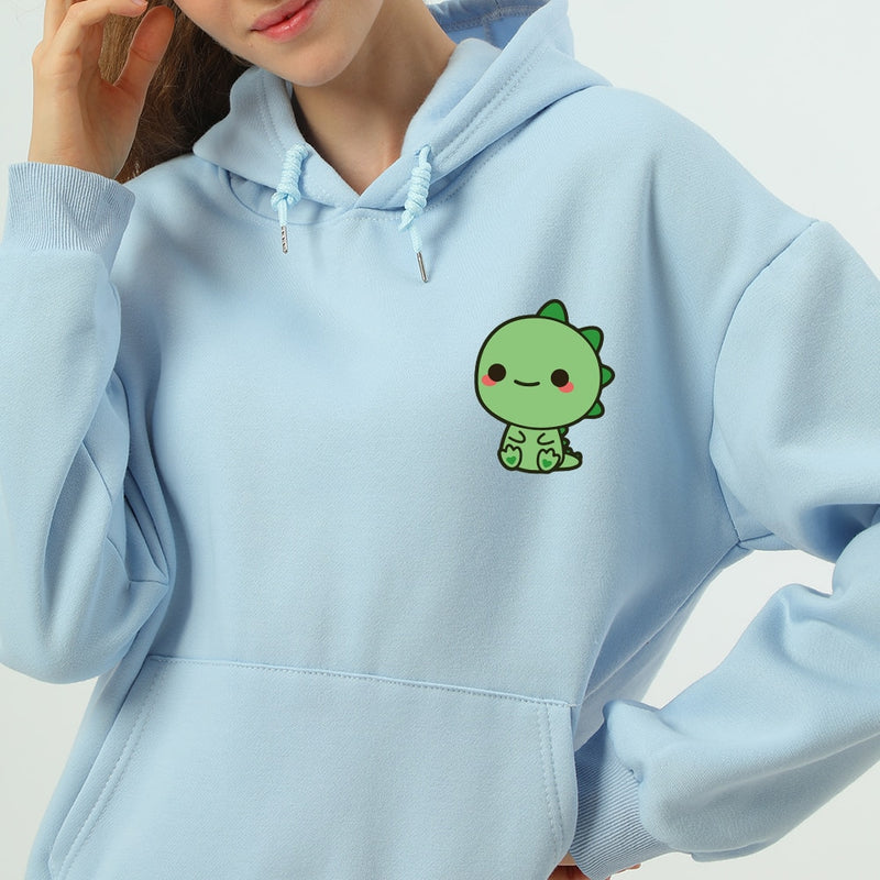 Cute Japanese Hoodie Women Funny Dinosaur Printed Sweatshirts All Match Retro Hooded Ladies Pockets Loose Cotton Pullovers