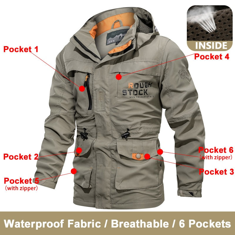 Spring Men Military Tactical Jackets Multi-Pockets Waterproof Casual Windbreaker Mens Coat Outdoor Hooded