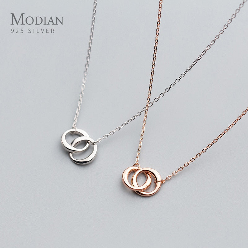Modian New Irregular Geometric Round Interlock Sterling Silver 925 Pendant Necklace for Women Link Chain Fine Jewely Girl Gift