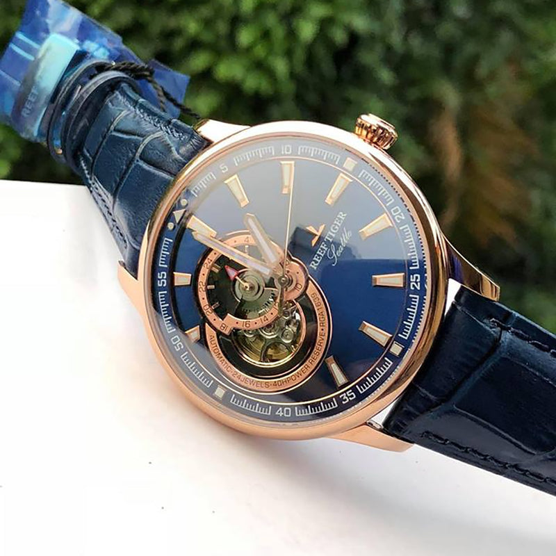 Reloj Reef Tiger/RT para hombre, relojes Tourbillon azules, reloj mecánico automático de lujo de marca superior, reloj Masculino RGA1639