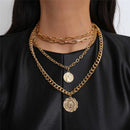 IngeSight.Z Punk Multi Layer Curb Cuban Chunky Thick Portrait Choker Halskette Damen Vintage geschnitzte Münze Anhänger Halskette Schmuck