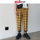 LAPPSTER Streetwear Yellow Plaid Pants Men Joggers 2021 Man Casual Straight Harem Pants Men Korean Hip Hop Track Pants Plus Size