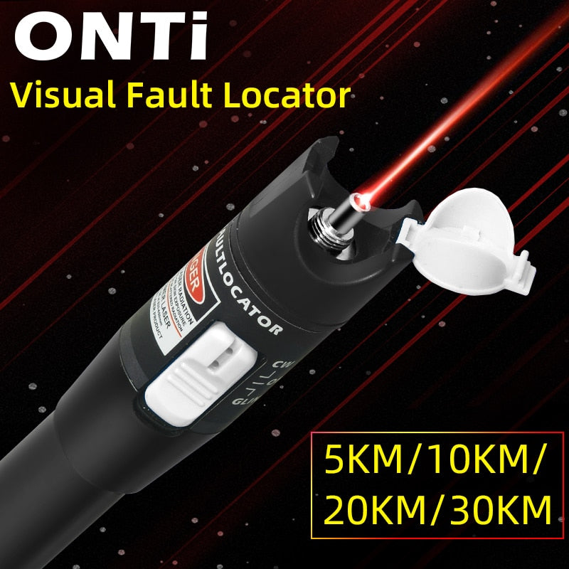 Localizador Visual de fallas ONTi 30MW/20MW/10MW/5KM, probador de Cable de fibra óptica rango de 5-30KM, bolígrafo de luz láser roja, tipo SC/FC/ST