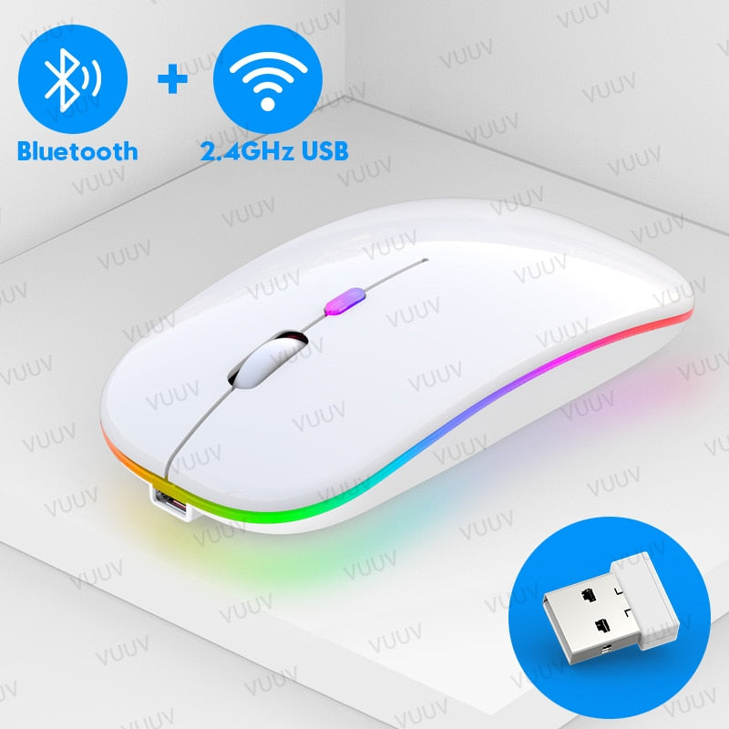 Kabellose Bluetooth-Maus für Computer, PC, Laptop, iPad, Tablet, MacBook mit RGB-Hintergrundbeleuchtung, ergonomische, leise, wiederaufladbare USB-Maus