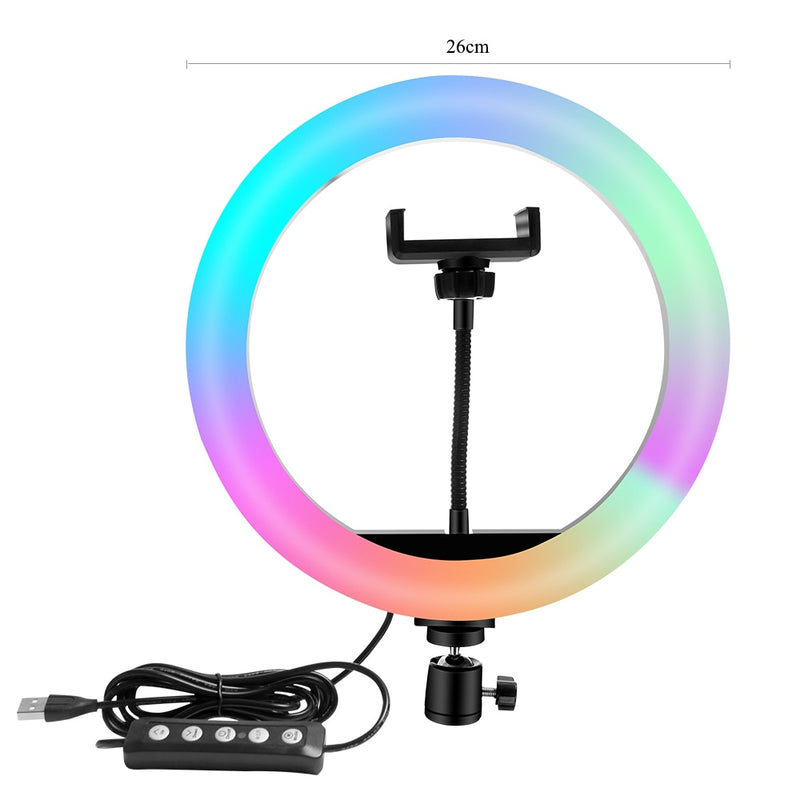 10-Zoll-Ringlicht RGB02 26 cm 33 cm 20 cm LED-Regenbogenlicht mit Stativ 1,6 m dimmbares RGB-Set für kurze Videos YouTube Live