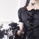 Victorian Renaissance Black Gothic Lolita Dress Japanese Girl Vintage Punk Style Puff Sleeve Bandage Mini Dress Women Dresses