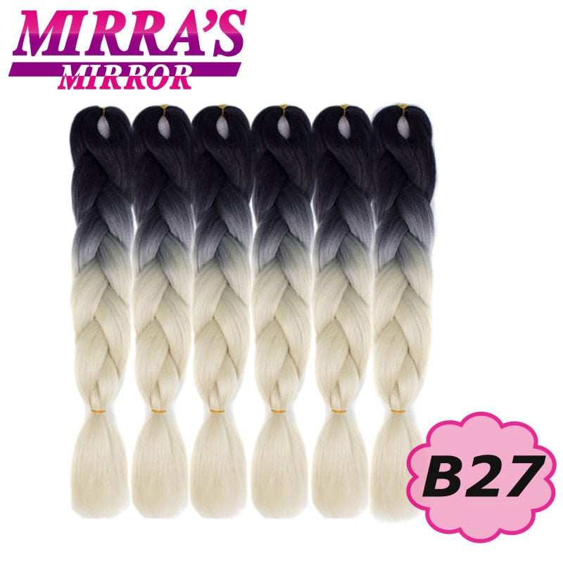 Trenzas Jumbo de 24 pulgadas, cabello sintético para caja trenzada, extensiones de cabello trenzado Ombre, tres tonos, negro, marrón, azul, rosa, espejo de Mirra