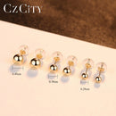 CZCITY Luxury Brand Charm Authentic Pure 18k Yellow Gold Round Bead Ball Stud Earrings For Women Daily Wear Gold Earring Jewelry