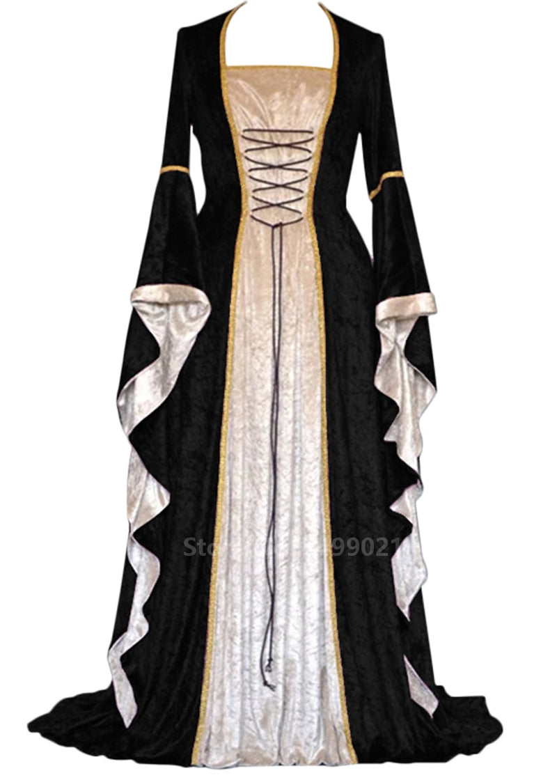 Disfraz de princesa de corte Retro Medieval europeo para mujer de Halloween, vestido largo elegante con cuello cuadrado de bruja, ropa de mascarada