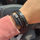 3 unids/set de pulseras y brazaletes con números romanos reales, brazalete rectangular trenzado de acero inoxidable, pulsera de lujo para hombres, joyería para hombres