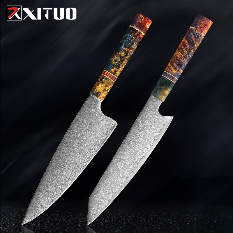 XITUO Chef's Nakiri cuchillo 67 capas japonés Damasco acero Damasco Chef cuchillo 8 pulgadas Damasco cuchillo de cocina madera solidificada HD