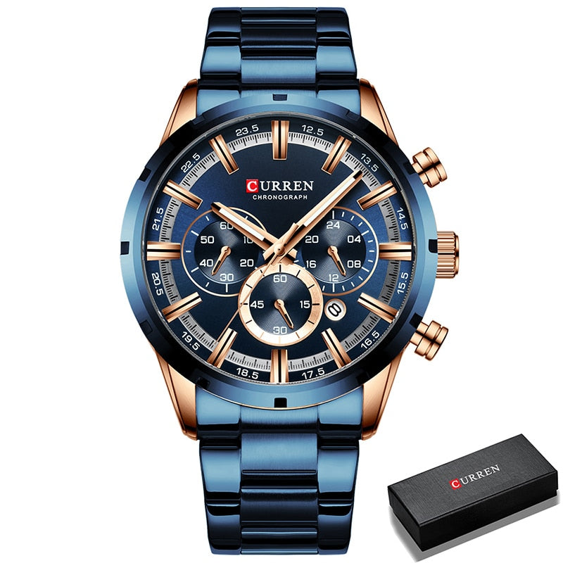 Reloj CURREN para hombre, marca superior, relojes deportivos de cuarzo de lujo para hombre, reloj de pulsera cronógrafo resistente al agua de acero completo, reloj Masculino