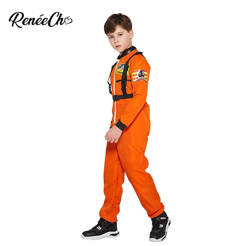 Disfraz de astronauta espacial para niños Reneecho, disfraz de astronauta naranja para niños, disfraz de astronauta plateado para Halloween