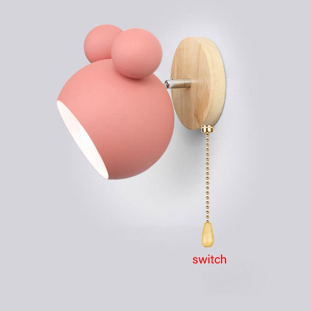 Nordic Wooden Wall Lamps Cute Cartoon Styling Coloful Wall Sconces Kitchen Restaurant Macaroon Decorative Bedside Lamp E27