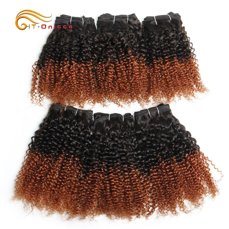 6Pcs/Lot Peruvian Curly Bundles Jerry Curl Double Drawn Human Hair Remy Funmi Hair T1B 30 99J Colored Hair Extension Htonicca