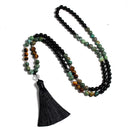 Natural Tiger Eye's Stone 108 Japa Mala Beads Necklaces For Women Girls Yoga Japamala Tassel Long Necklace Men Jewelry 8MM