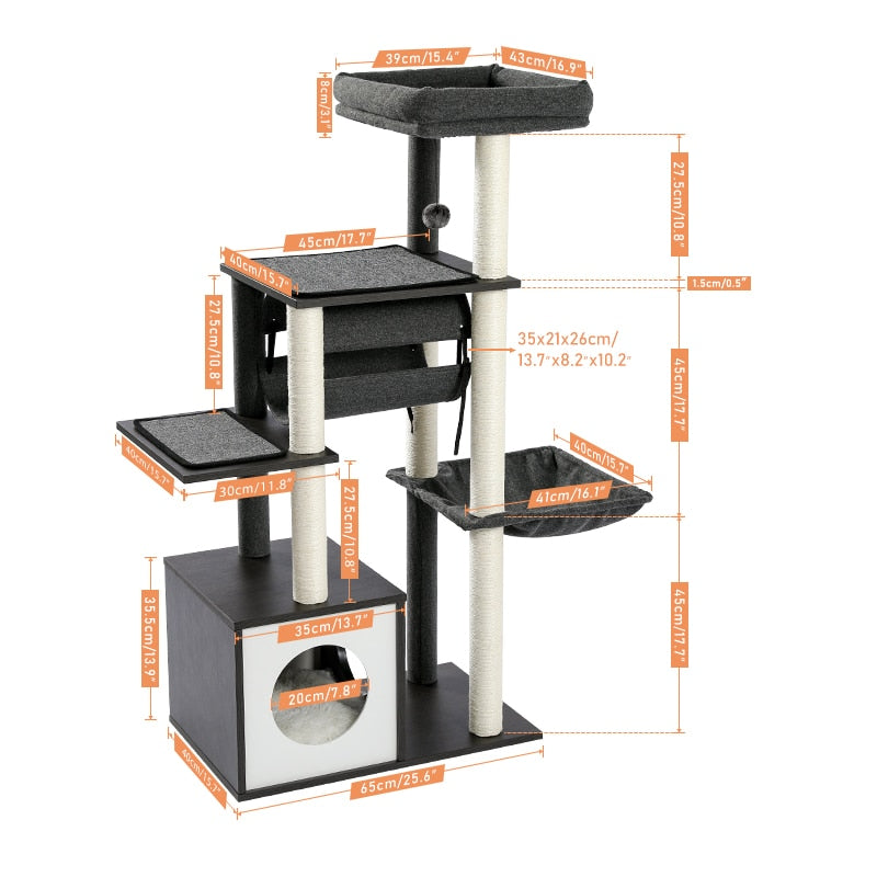 Árbol de gato de lujo, marco de escalada grande, poste de rascado multicapa, árbol de gato de Sisal resistente con bola colgante, patio de juegos Kittern