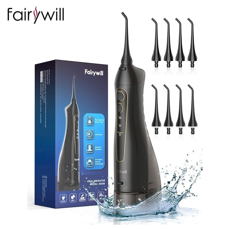 Fairywill Portable Oral Irrigator USB 300ml Rechargeable Dental Water Flosser Irrigator Dental Teeth Cleaner 3 Modes for Adult