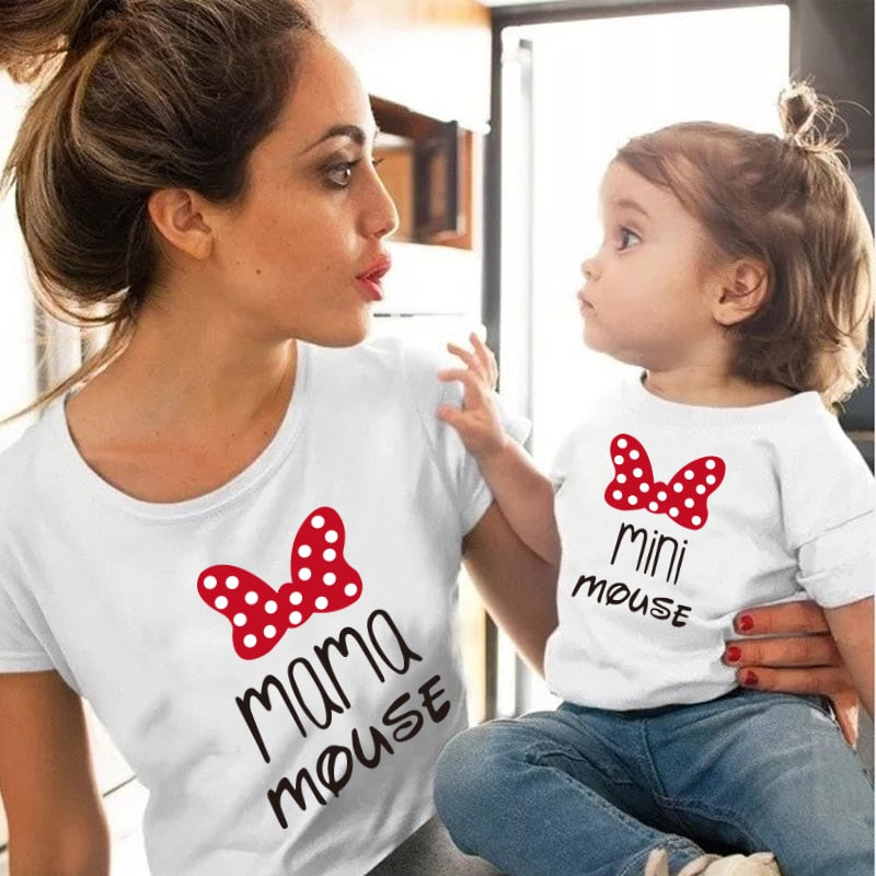 Cotton family matching clothes Outfits Mother And Daughter T-Shirt  Mommy and Me Clothes lovely Blouse kids baby girl boys Look