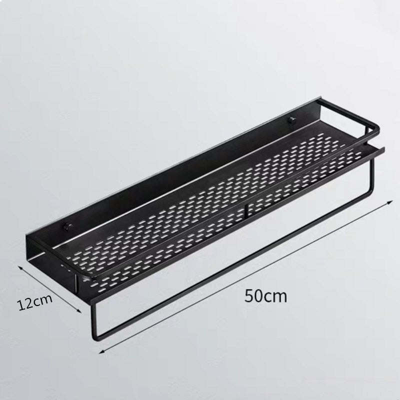 Bathroom Shelf Black Aluminum Wall-Mounted Square Shampoo Holder Cosmetic Shelves Kitchen Nets Shelf Storage Rack Organizer Rack