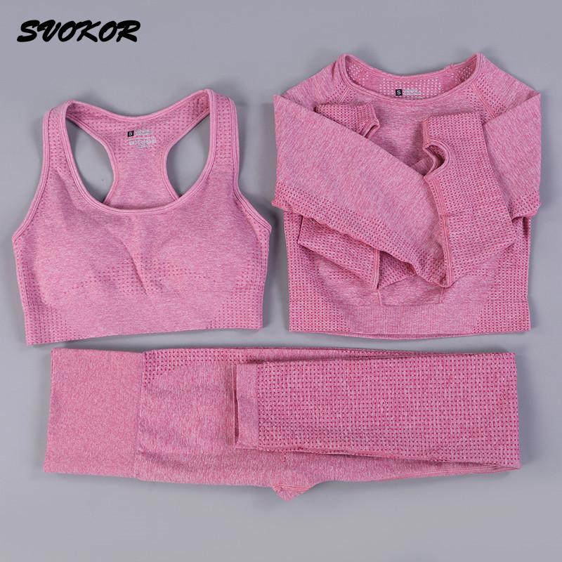 SVOKOR Yoga Set Damen Seamless Dot Fitness Kleidung Druck Workout Sportbekleidung Gym Push Up Leggings BH Sportanzug