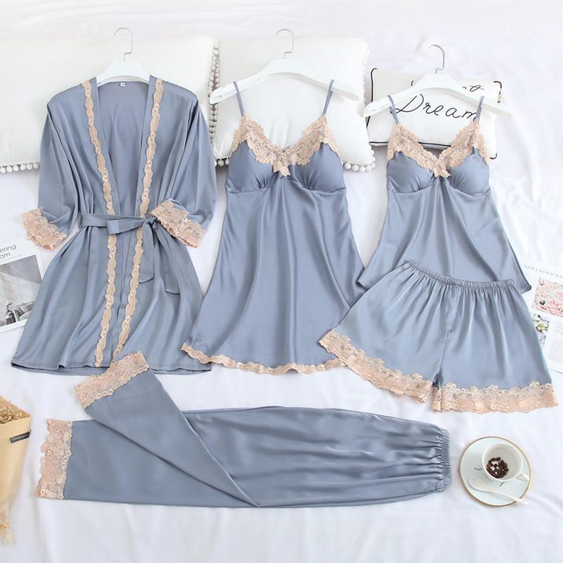 Sexy Print Braut Hochzeit Robe Set Weiche Nachtwäsche Damen Sommer Satin Nachtwäsche Bademantel Homewear Schlaf Set Kurzes Nachthemd