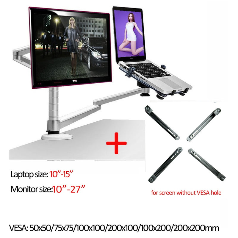 OA-7X Multimedia Desktop Dual Arm 27inch LCD Monior Holder+ Laptop Holder Stand Table Full Motion Dual Monitor Mount Arm Stand