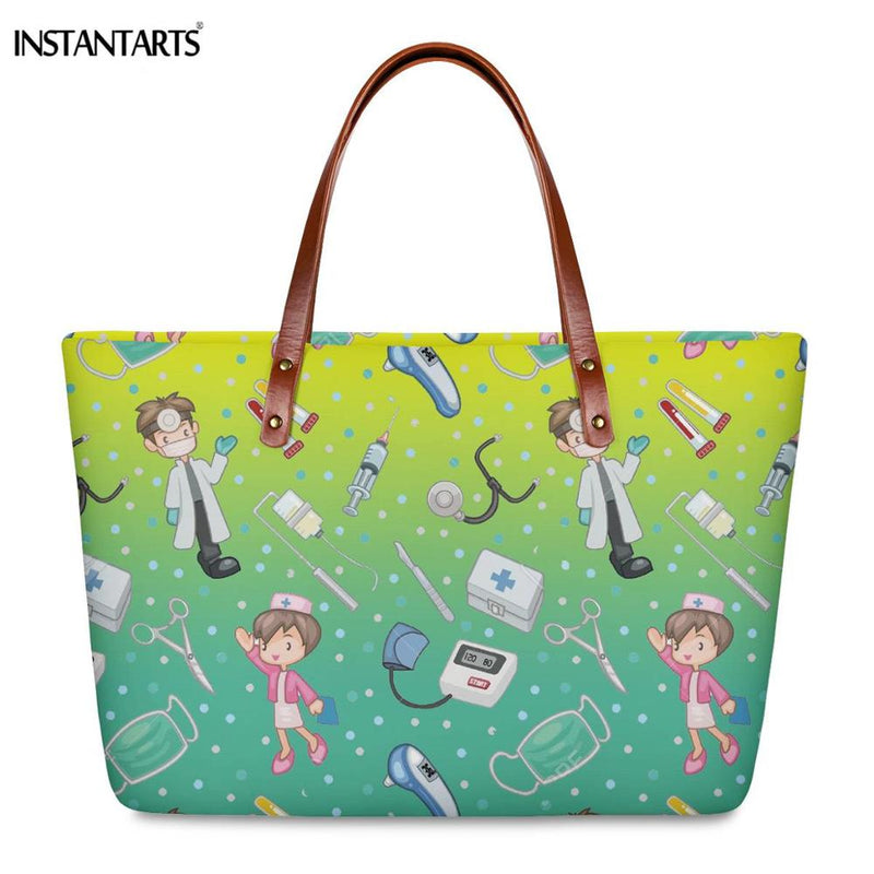 Bolsos de trabajo informales con estampado de enfermera de dibujos animados instantáneos para mujer, bolso de mano de gran capacidad, bolso de hombro de viaje a la moda paramédico de Hospital