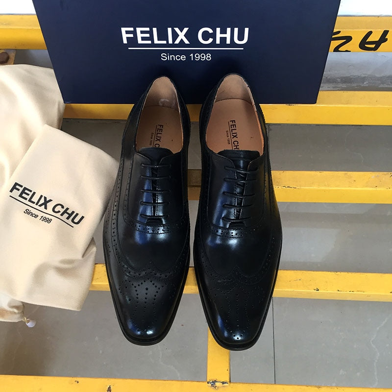 FELIX CHU Classic Wingtip Medallion Brogue Oxford Men&