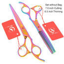 7.0 Inch Big Professional Hairdressing Cutting Scissors 6.5 Inch Thinning Shears Salon Barbers JP440C Blue Hair Tesouras A0132A