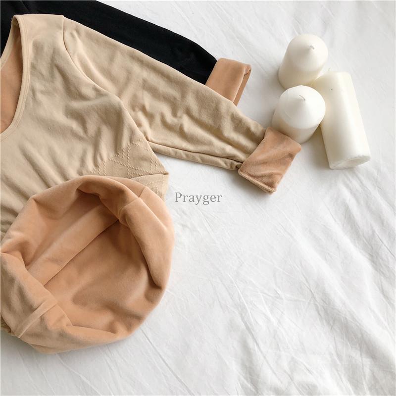 Woman Thermal Underwear Winter Fleece Warm Tops Long Sleeves O Neck Clothes