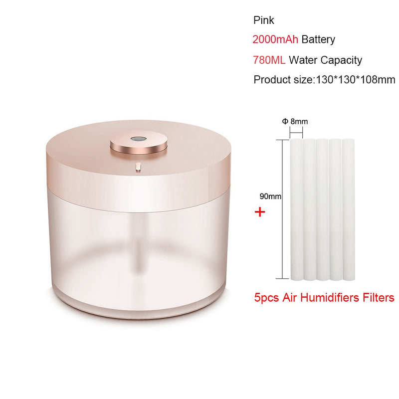 Portable Air Humidifier Wireless 2000mAh Usb Rechargeable Electric Humidifiers Diffuser Cool Mist Maker Night Lamp For Home