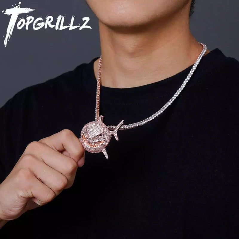 TOPGRILLZ Small Size Shark Pendant Iced Out Cubic Zirconia Pendant Necklace Hip Hop For Men Women Fashion Gift Jewelry