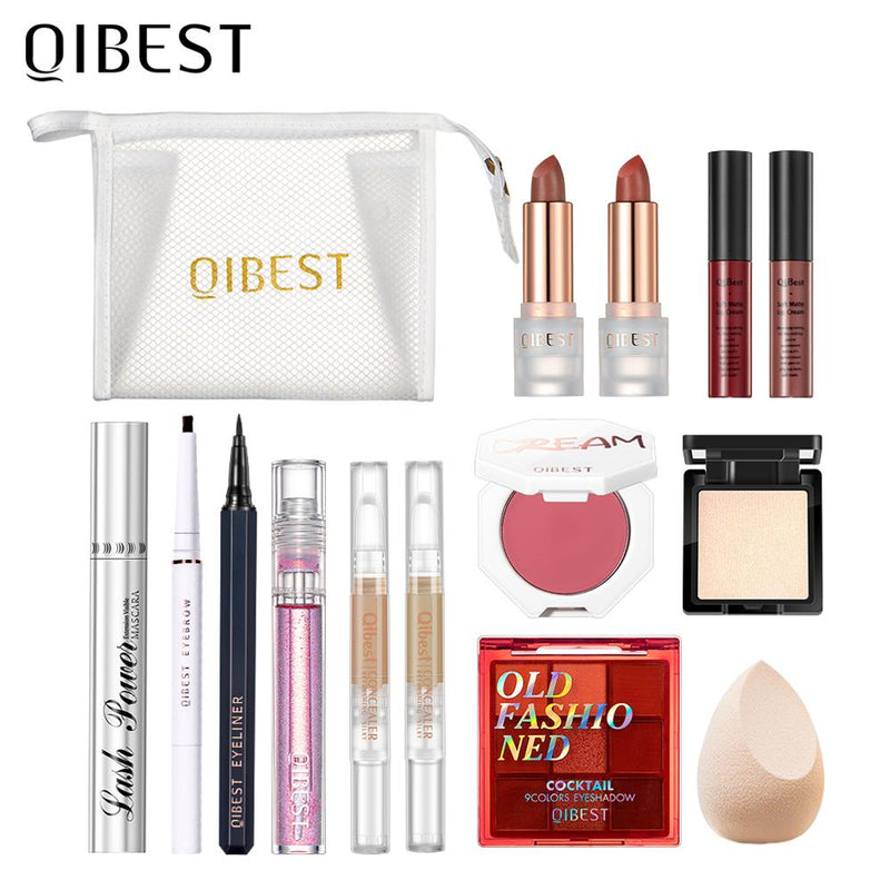 Kit de maquillaje profesional QIBEST, conjunto de cosméticos todo en uno, lápiz labial, sombra de ojos, máscara, corrector, ceja, conjunto de maquillaje para mujer, regalo