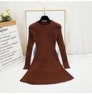 Neue Frauen-Weinlese-Kleid Auutmn Winter-lange Hülsen-dünne A-Linie kurze Pullover-Kleider Eleagnt Damen gestrickte Robe Vestidos Mujer