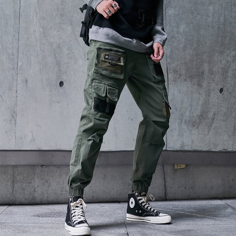 CHAIFENKO Schwarze Cargohose Herren Hip Hop Streetwear Jogger Jogginghose Mode Harajuku Haremshose Multi-Pocket Lässige Herrenhose