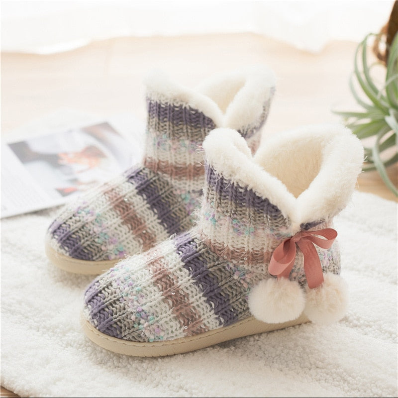 Women Household Slippers Winter Warm Plush Platform Shoes Female Casual Soft Non-slip Indoor Flat Cozy Home Slippers Woman