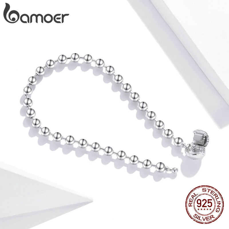 bamoer 925 Sterlingsilber-reines silbernes rundes Korn-Armband-für immer Liebes-Ketten-Frauen-Art- und Weisegrundlegende Armbänder SCB208