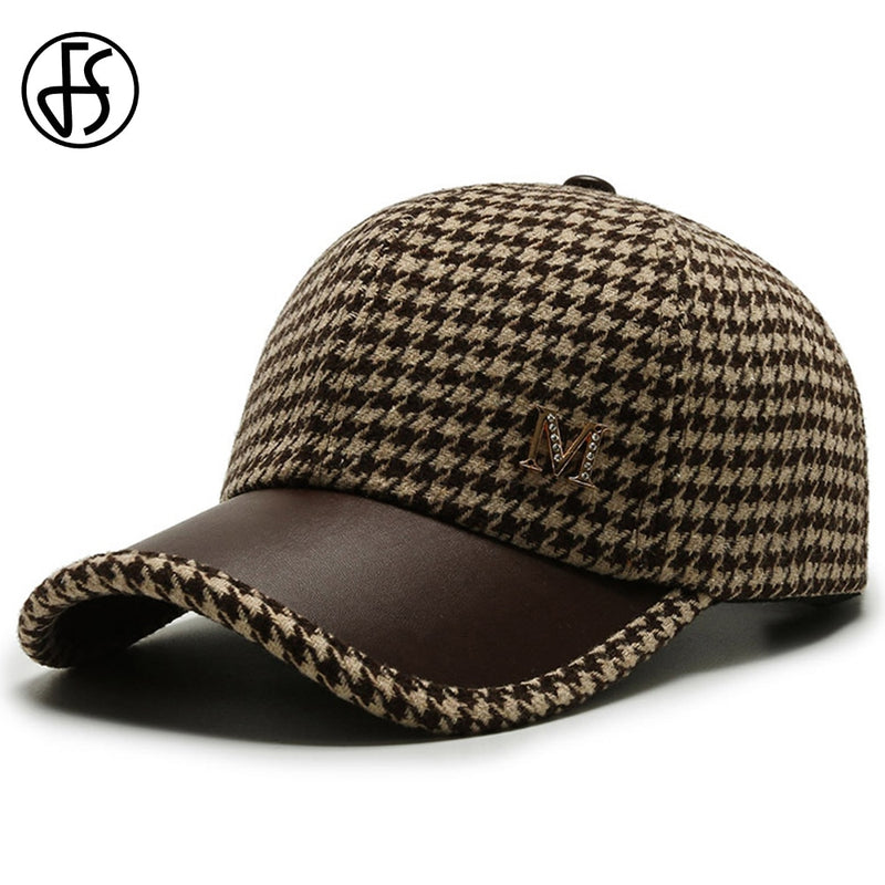 FS 2023 British Plaid Baseball Hats For Men Luxury Designer Brand Women Cap Brown Houndstooth Bone Trucker Hat Casquette Homme