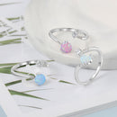Silberfarbene Damenringe Zirkonia Verstellbarer Wickelring mit synthetischem runden blauen Opal Hochzeit Modeschmuck für Damen
