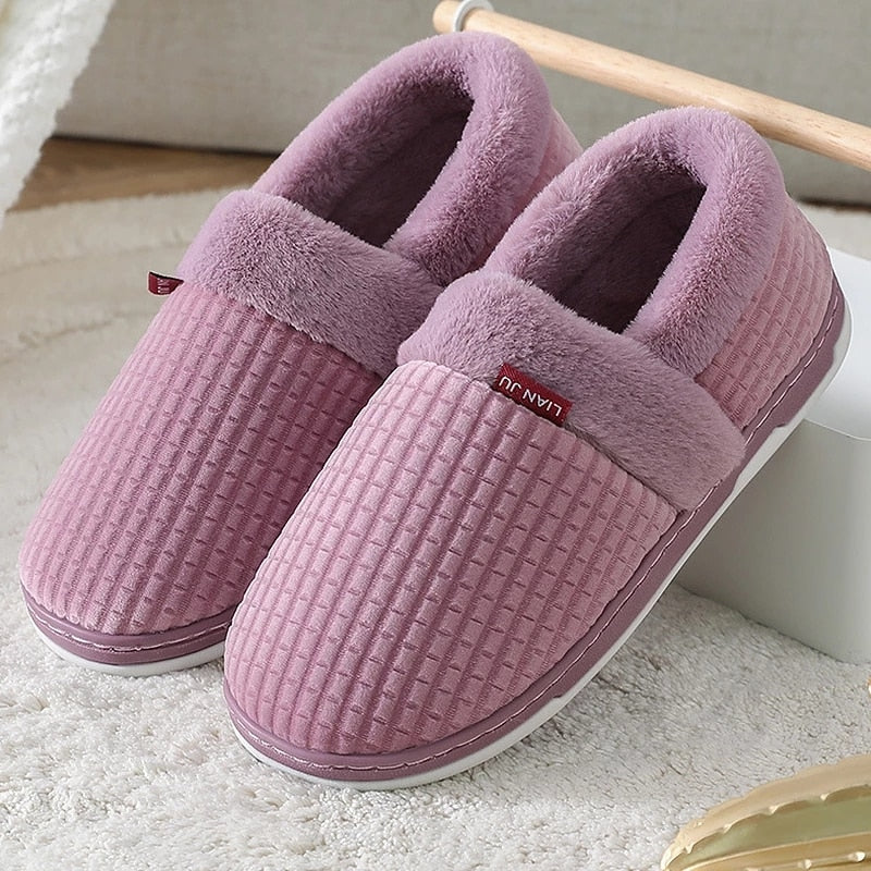 Home Slippers for Men Winter Furry Short Plush Man Slippers Non Slip Bedroom Slippers Couple Soft Indoor Shoes Male