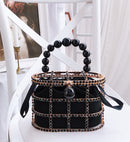 Bolso de mano de lujo con diseño de cesta calada de alta calidad para fiesta, bolsos de mano con diamantes y perlas para mujer, bolso de noche, bolsos de moda, bolso de diseñador