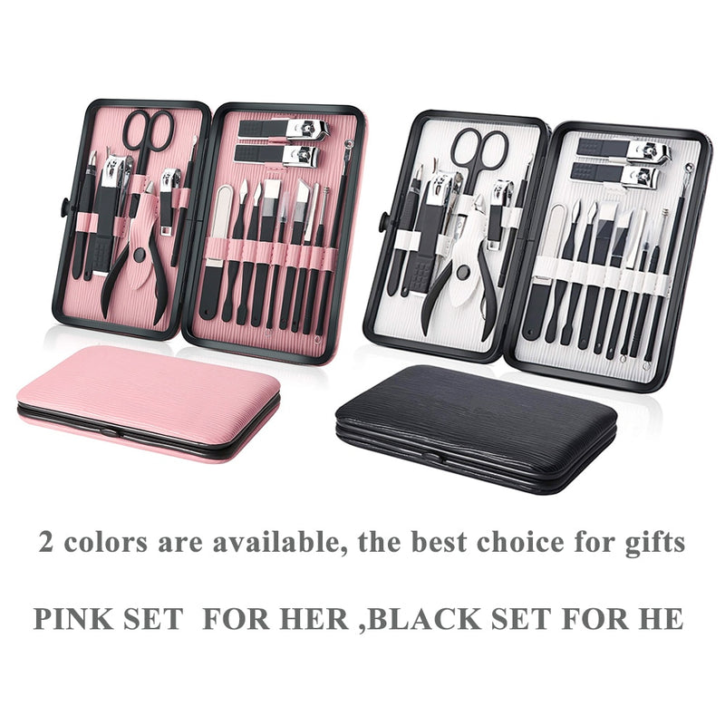 High Quality Stainless Steel Manicure Pedicure Kit Nail Clipper Set Foot Care Set Nail Cutter 18 In 1 Kit With Portable Case