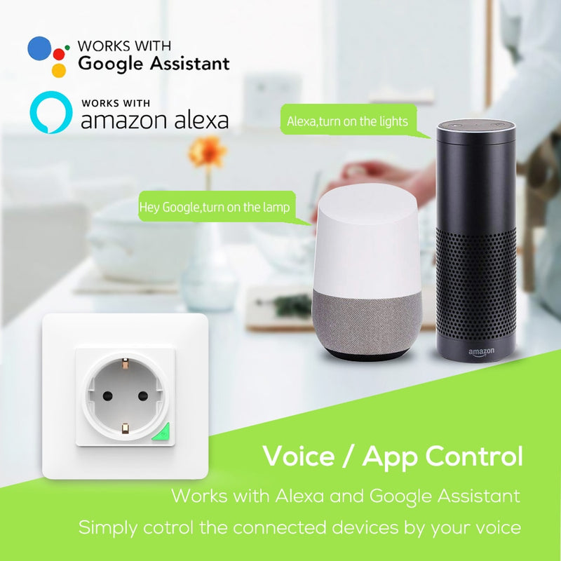 AVATTO Smart Wall Socket，Tuya Smart life APP Voice Remote Control EU 16A Wifi Power Plug Works With Google Home Alexa IFTTT