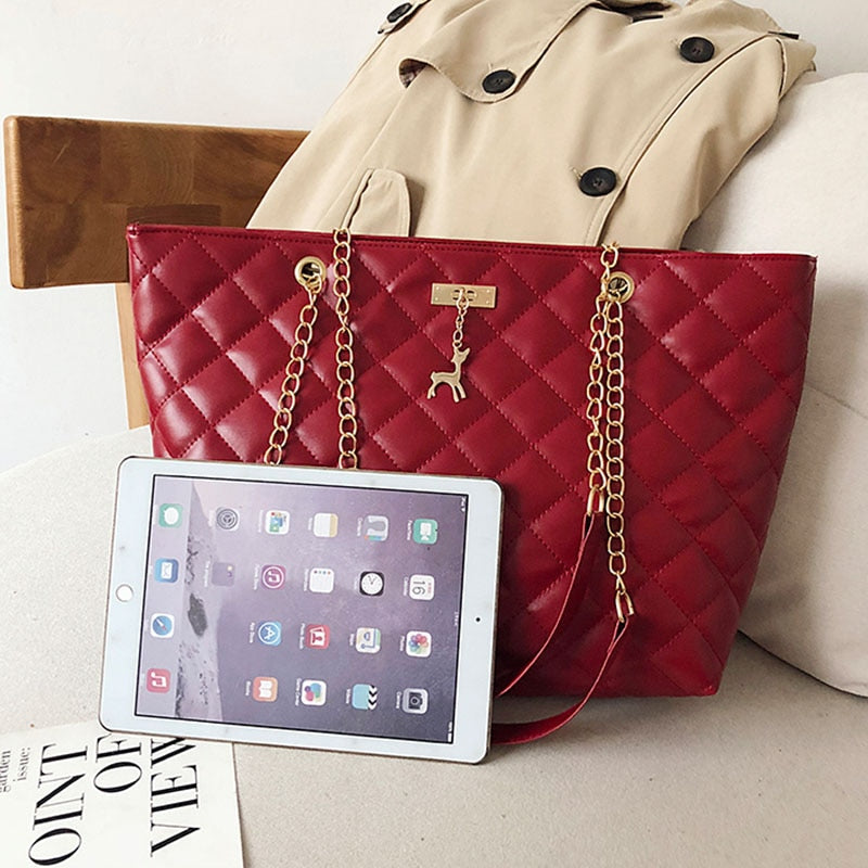 Buylor Luxury Handbags Women Big Bags Designer PU Leather Large Capacity Handbag Brand Chain Shoulder Messenge Office Lady Bag