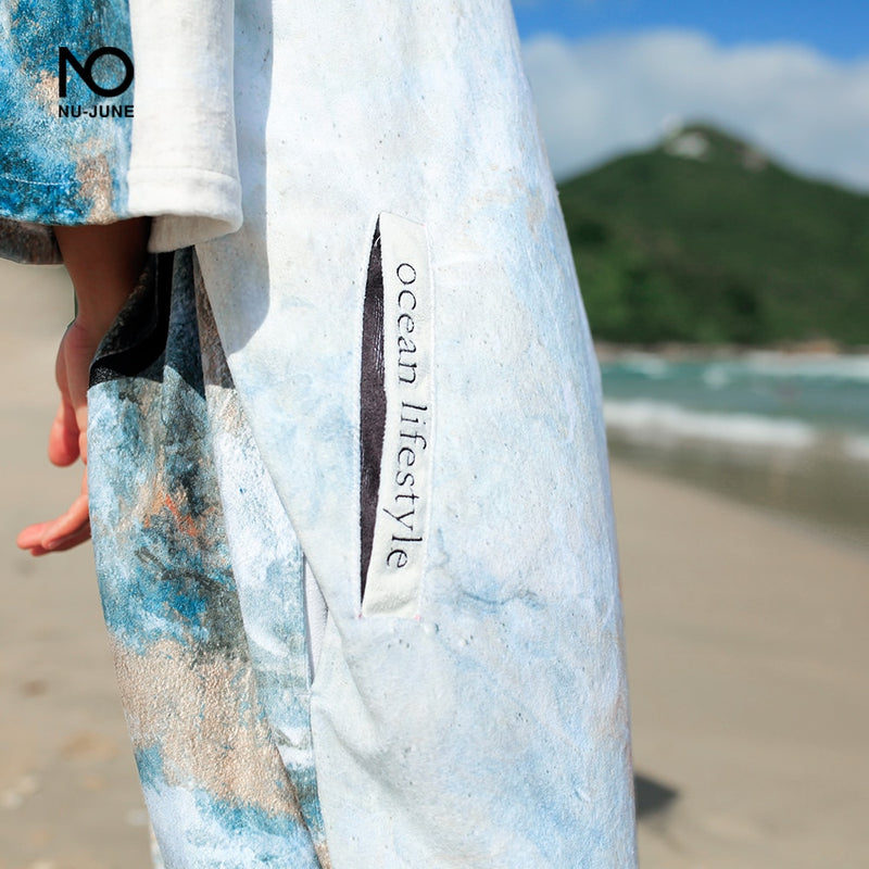 Nu-June Microfiber Quick Dry Wetsuit Changing Robe Poncho towel With Hood for Swim Beach towel Lightweight Beach Surf Poncho