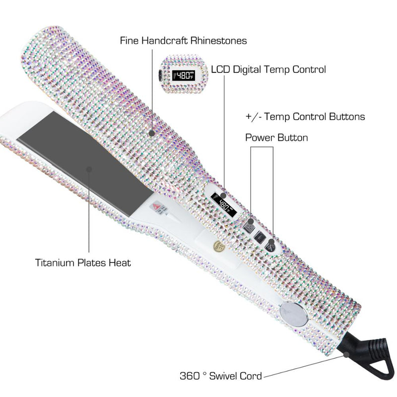 Plancha de pelo de titanio con diamantes de imitación, plancha alisadora profesional de doble voltaje, pantalla LCD, plancha de placa de 2 pulgadas