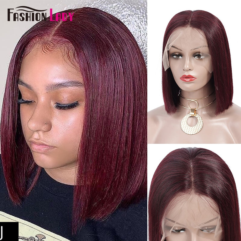 Fashion Lady Red 99j Lace Front Human Hair Wigs Brazilian Short bob lace Front Wigs Pre Colored Remy Human Hair Wig