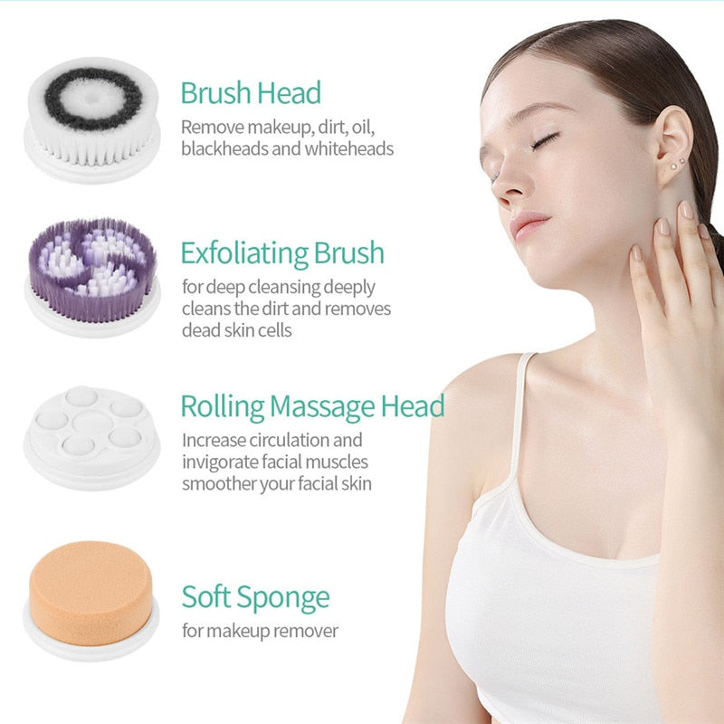 CkeyiN 4 in 1 Electric Facial Cleansing Brush Skin Scrubber Deep Face Cleaning Peeling Machine Pore Cleaner Roller Massager 46