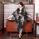 Onesize Female Japanese Kimono Bathrobe Gown V-neck Satin Evening Party Prom Gown Vintage Cosplay Costume Full Sleeve Gown
